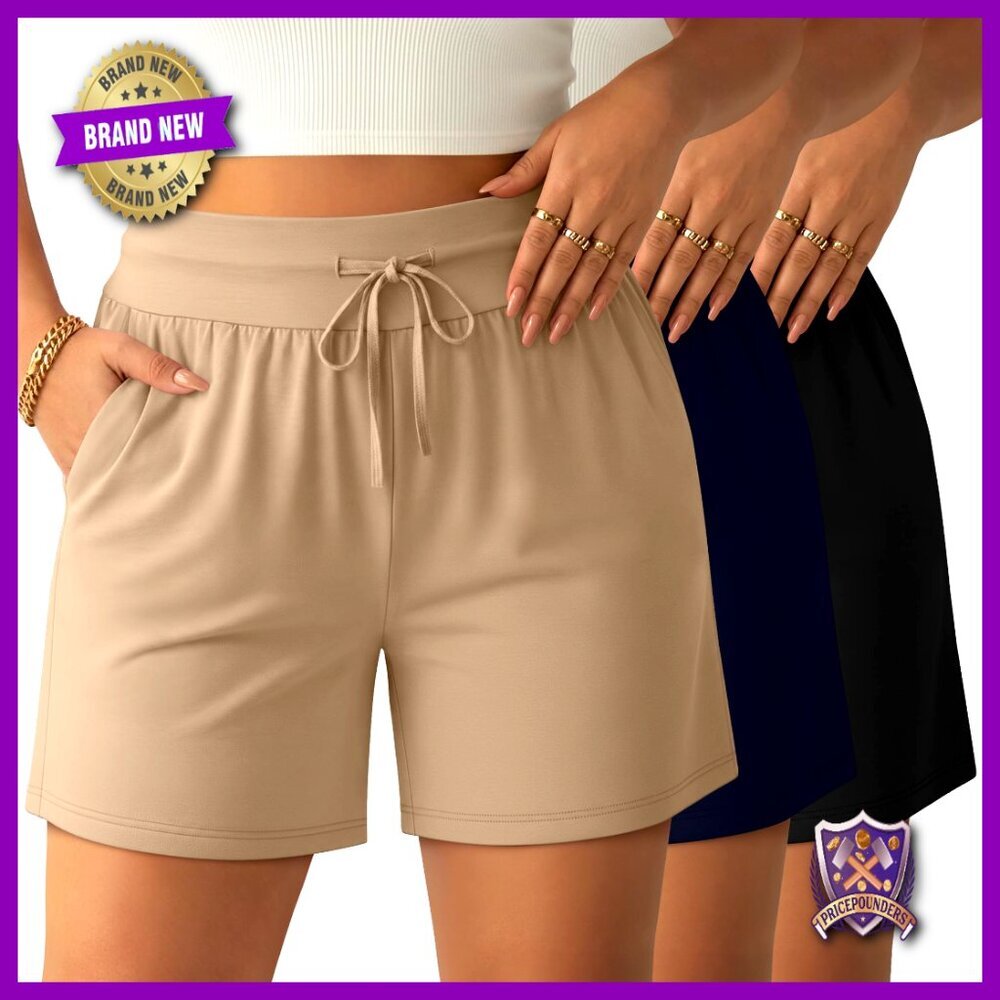 Plus Size Sweat Shorts 3 Pack Drawstring Lounge Active Casual Lightweight